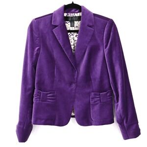 Apostrophe Velvet Blazer Womens 2 Purple Preppy Holiday Festive Event Classic